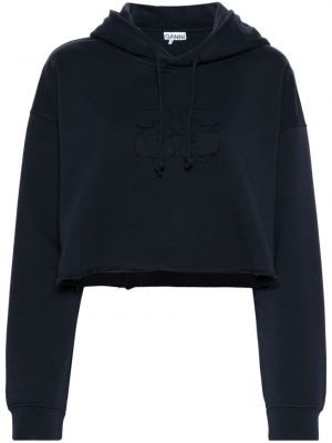 Pamučna hoodie s kapuljačom s vezom Ganni plava