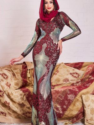Длинное платье с пайетками Goddiva красное