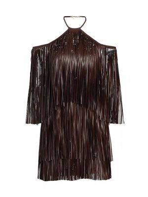 Платье мини с бахромой Silvia Tcherassi коричневое