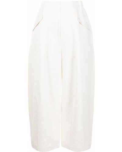 Pantaloni cu model floral cu croială lejeră din jacard Renli Su alb