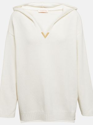 Chemise en cachemire à capuche Valentino blanc