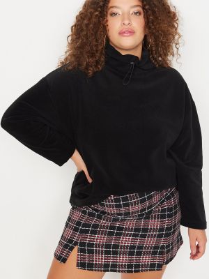 Hanorac din fleece tricotate plisat Trendyol negru