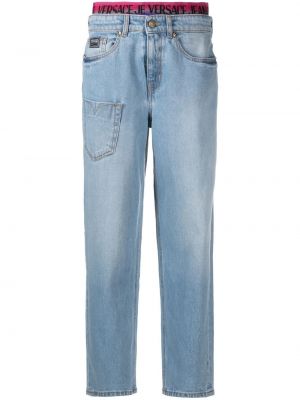 Blugi drepți cu nasturi cu fermoar din bumbac Versace Jeans Couture - albastru