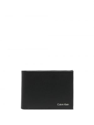 Portafoglio di pelle con stampa Calvin Klein nero