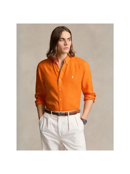 Lniana koszula slim fit Polo Ralph Lauren pomarańczowa