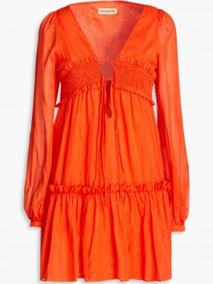 Хлопковое шелковое платье мини Nicholas оранжевое