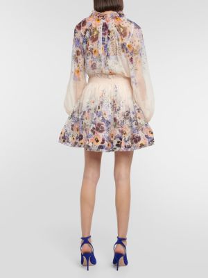 Květinové hedvábné lněné mini sukně Zimmermann