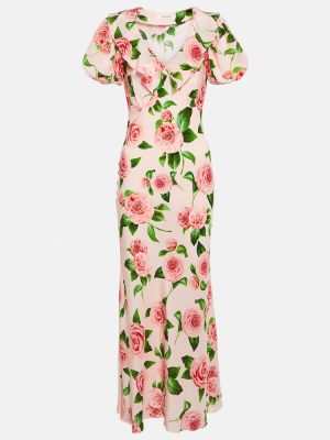 Svilena maksi haljina s cvjetnim printom Rodarte ružičasta