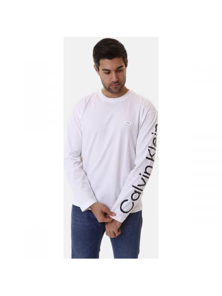 Tričko s dlouhým rukávem s dlouhými rukávy Calvin Klein Jeans bílé
