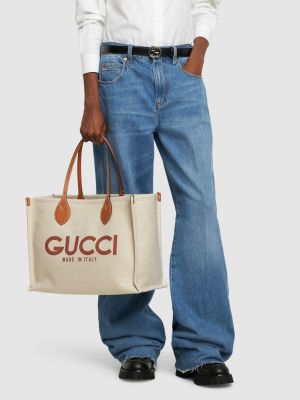 Kožená nákupná taška Gucci biela