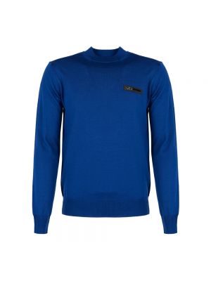 Sweter z wełny merino sportowy Plein Sport niebieski