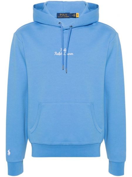 Pamučna hoodie s kapuljačom s vezom Polo Ralph Lauren plava
