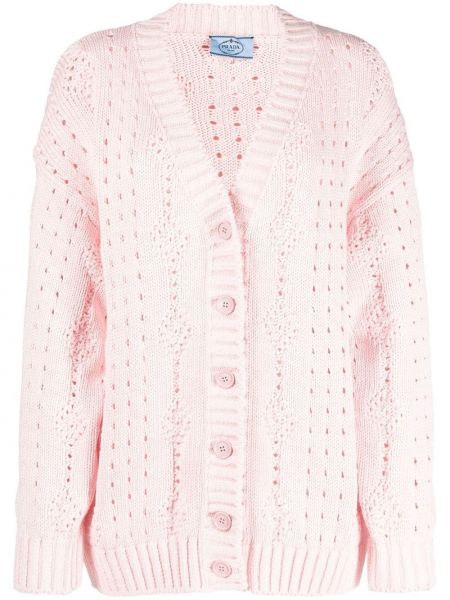 Oversized bomull strikkegenser Prada rosa