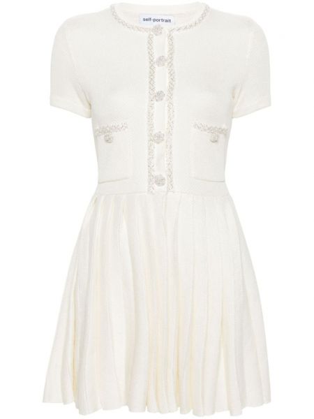Sukienka mini plisowana Self-portrait biała