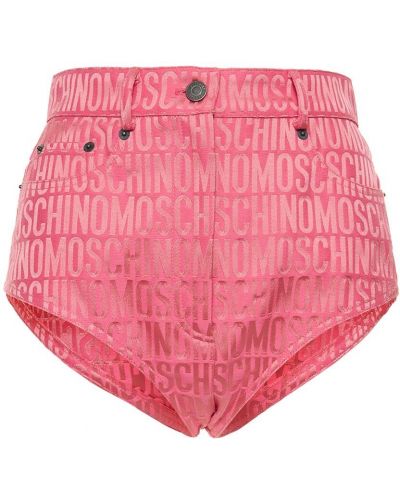 Pantaloni scurți din nailon din jacard Moschino roz
