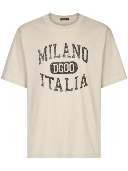 Bavlněné tričko s potiskem Dolce & Gabbana béžové