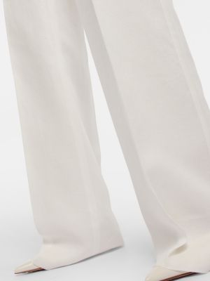 Lněné rovné kalhoty s vysokým pasem Max Mara bílé