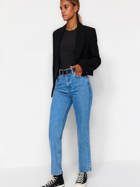 Однотонные джинсы с высокой талией Trendyol синие