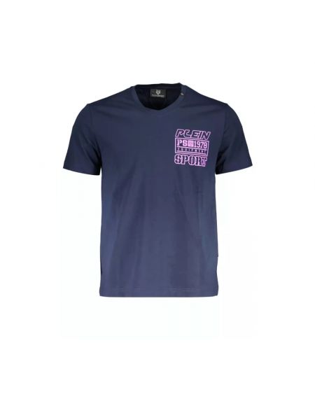 T-shirt aus baumwoll mit v-ausschnitt mit kurzen ärmeln Plein Sport blau