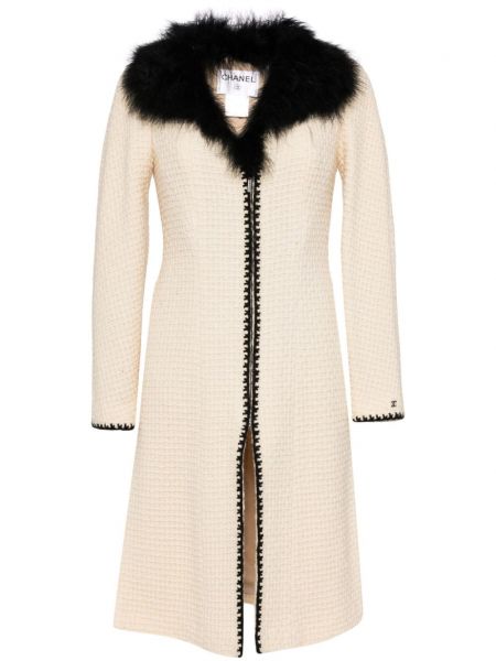 Vilnonis paltas tvido Chanel Pre-owned smėlinė
