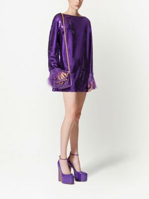 Sukienka koktajlowa z cekinami tiulowa Valentino fioletowa