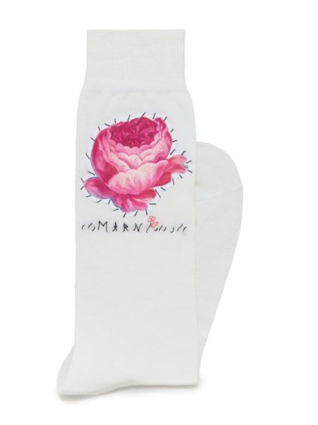 Gėlėtos siuvinėtos kojines Marni balta