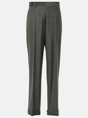 Vlněné rovné kalhoty s nízkým pasem Miu Miu šedé