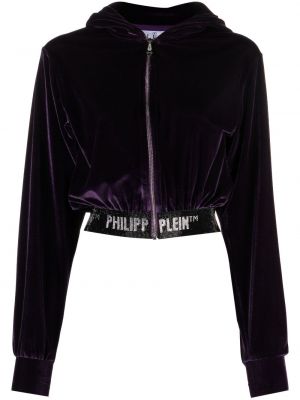 Welurowa bluza z kapturem Philipp Plein fioletowa