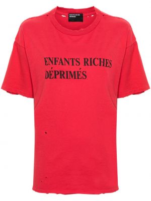 Pamut viseltes hatású póló nyomtatás Enfants Riches Déprimés piros