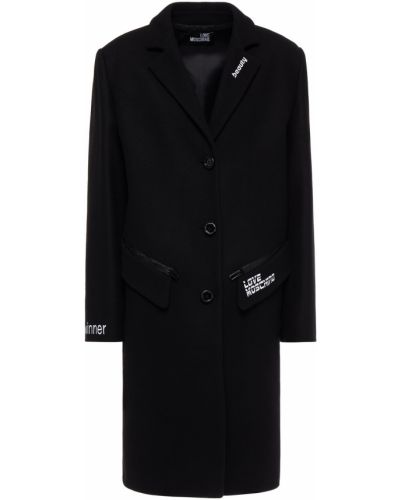 Вовняне пальто з вишивкою Love Moschino, чорне
