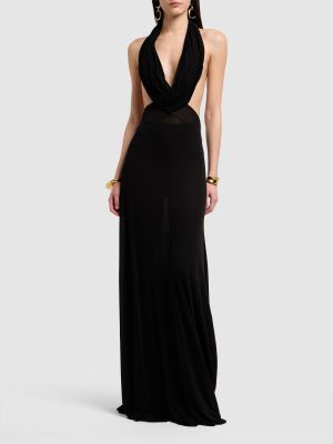 Sukienka długa bez rękawów z wiskozy drapowana Saint Laurent czarna