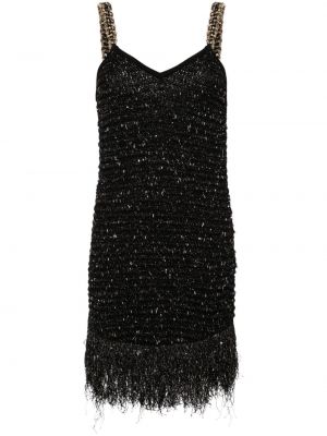 Κοκτέιλ φόρεμα με κρόσσια tweed Balmain μαύρο