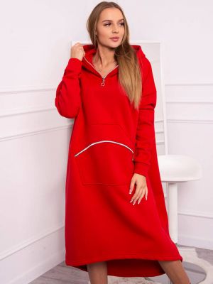 Zateplené šaty s kapucí Kesi červené