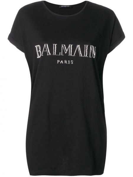 Camiseta con bordado Balmain negro