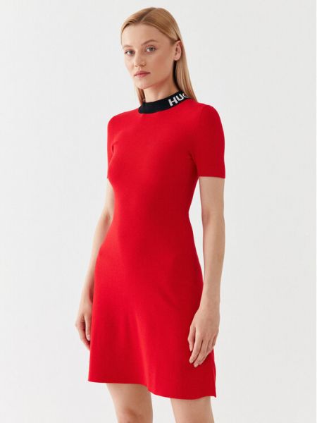 Трикотажное приталенное платье Hugo красное