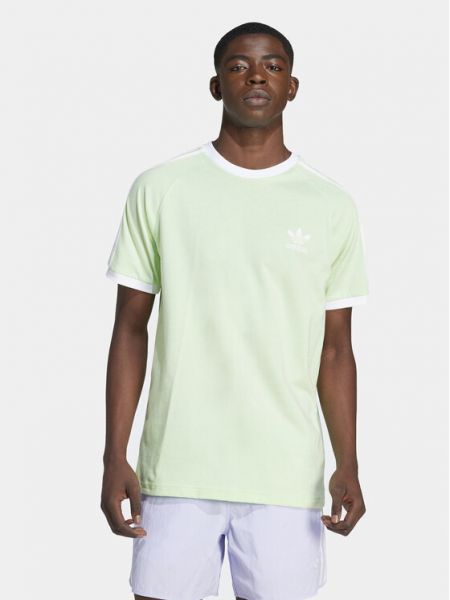 Tricou slim fit cu dungi Adidas verde