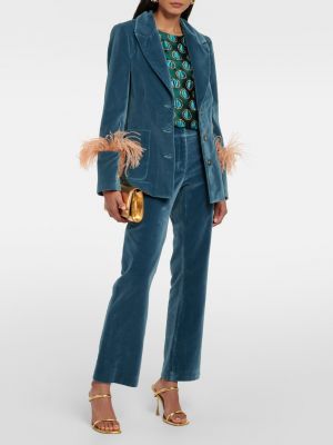 Бархатный пиджак с перьями La Doublej синий