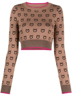 Pleten pulover s potiskom Pinko rjava