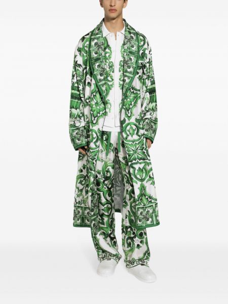 Jedwabne spodnie z nadrukiem Dolce And Gabbana zielone
