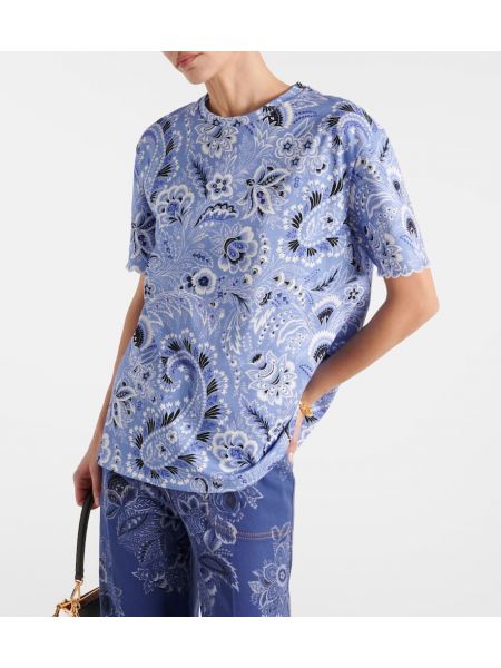 Βαμβακερή μπλούζα με σχέδιο από ζέρσεϋ Etro μπλε