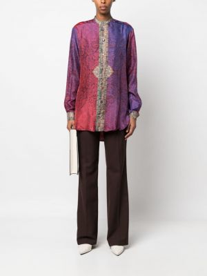 Jedwabna bluzka z nadrukiem z wzorem paisley Pierre Louis Mascia fioletowa
