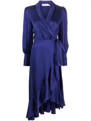 Hodvábne midi šaty s volánmi Zimmermann modrá
