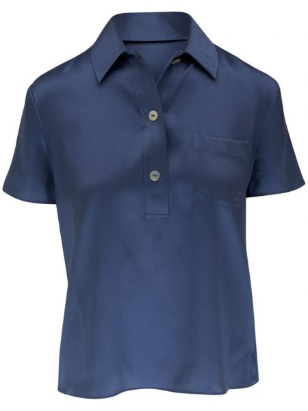 Raštuotas šilkinis polo marškinėliai su abstrakčiu raštu Vince mėlyna