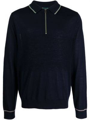 Vlnený sveter na zips z merina Ps Paul Smith modrá