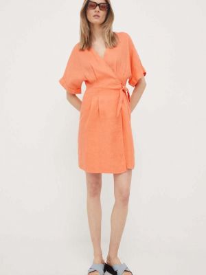 Lanena mini haljina United Colors Of Benetton narančasta