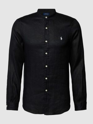 Lniana koszula slim fit ze stójką Polo Ralph Lauren czarna