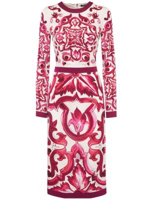 Hedvábné midi šaty s potiskem Dolce & Gabbana