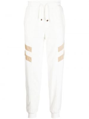 Pantaloni sport din bumbac cu dungi Brunello Cucinelli alb