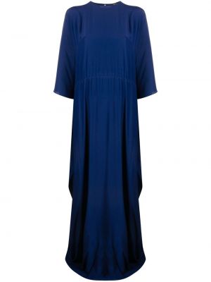 Hedvábné koktejlové šaty s kulatým výstřihem Rochas - modrá