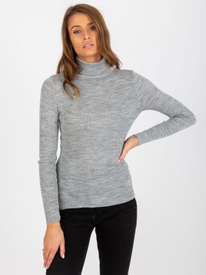 Svītrainas džemperis ar augstu apkakli ar melanža rakstu Fashionhunters pelēks